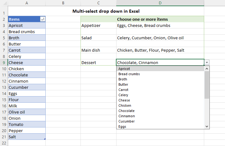 Excel Drop Down List Example